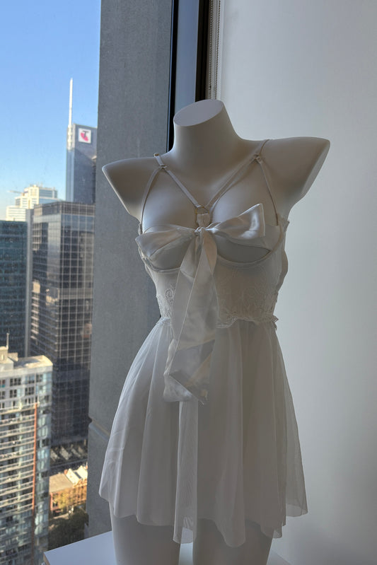"Angel's Whisper" Satin Bow Babydoll 蝴蝶结丝带睡裙